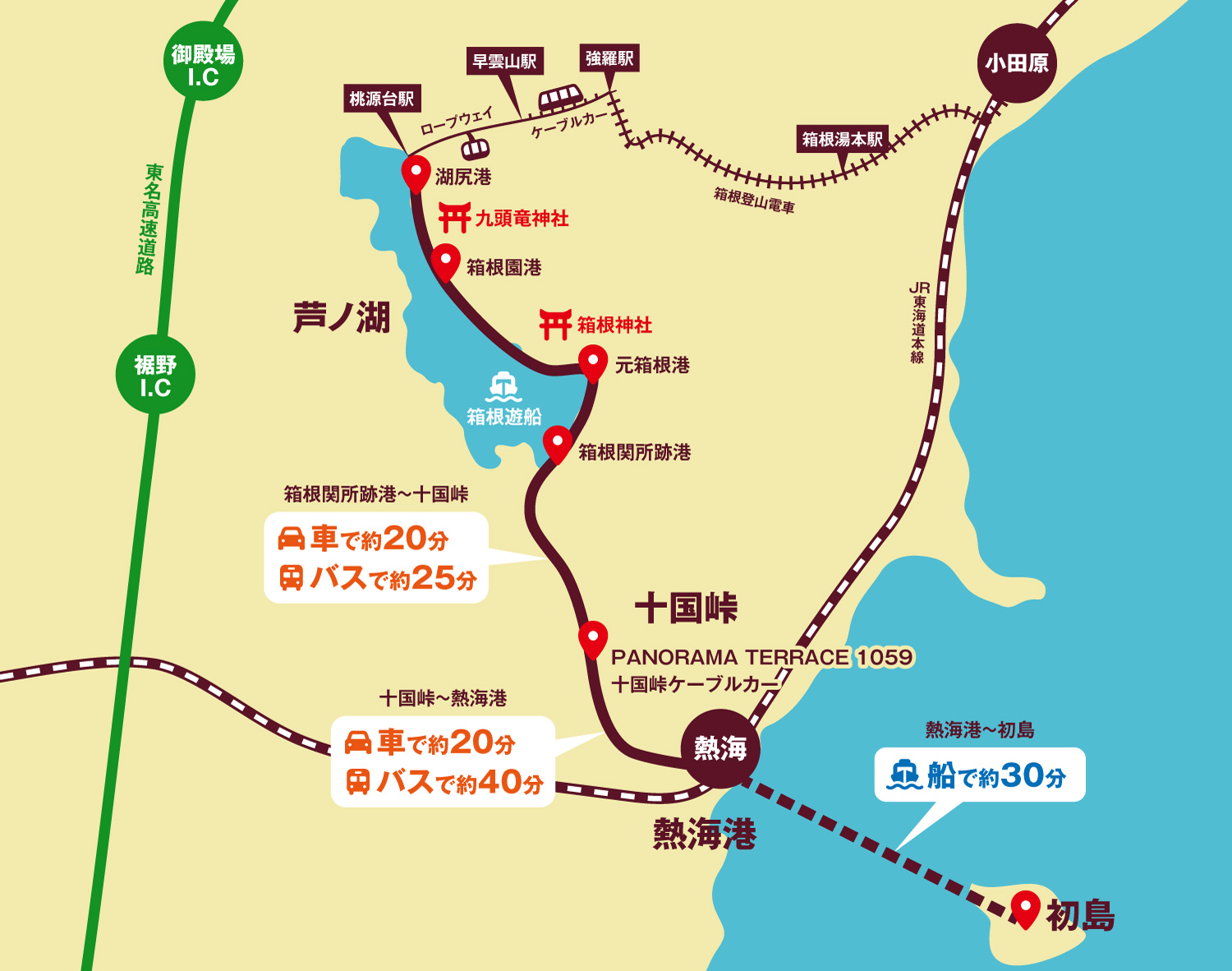 熱海初島・十国峠・箱根遊船地図